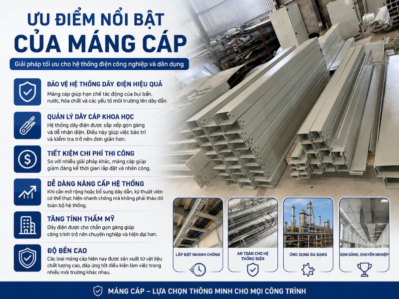 Ưu điểm nổi bật của máng cáp