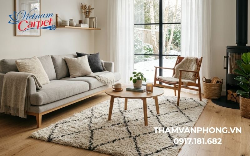 thảm xù phòng khách phong cách bắc âu