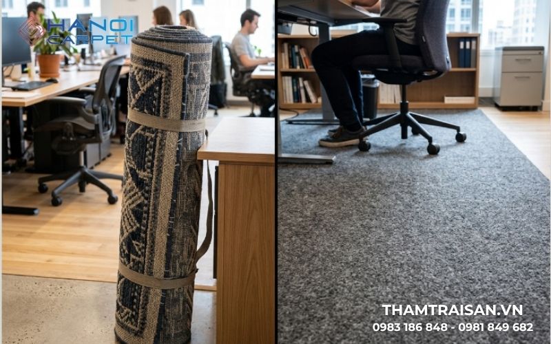 So sánh thảm nỉ trải sàn văn phòng và thảm cuộn chi tiết