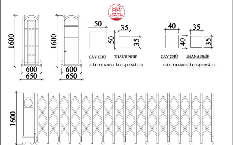 Kích thước cổng xếp inox