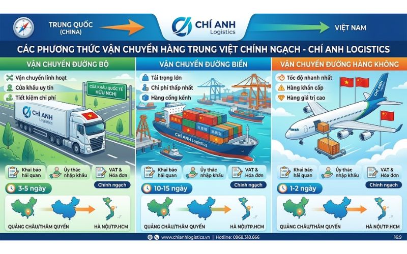 Phương thức vận chuyển chính ngạch Trung Việt