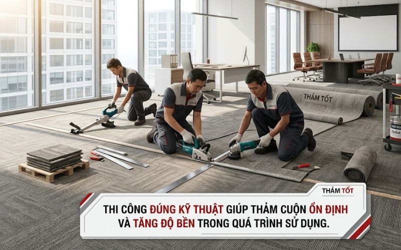 Thi công thảm cuộn trải sàn giá rẻ