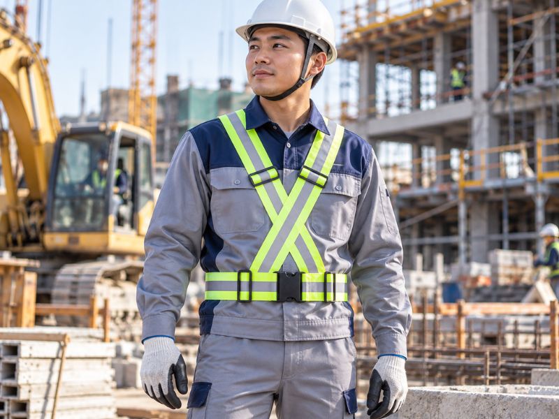 Áo phản quang dây chéo co giãn tại công trường