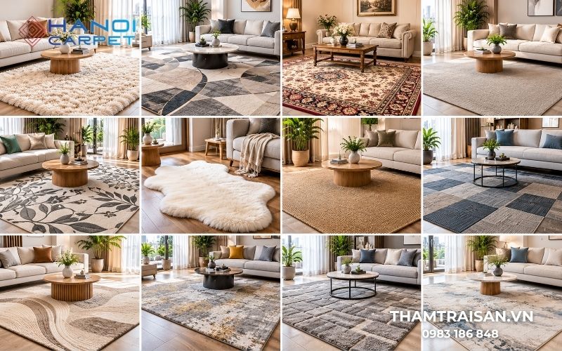 Lựa chọn màu sắc và họa tiết thảm trải phòng khách hài hòa với nội thất