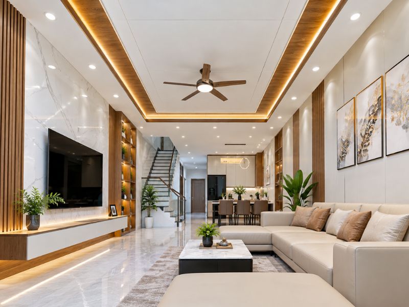 Trần nano đẹp cho phòng khách hiện đại
